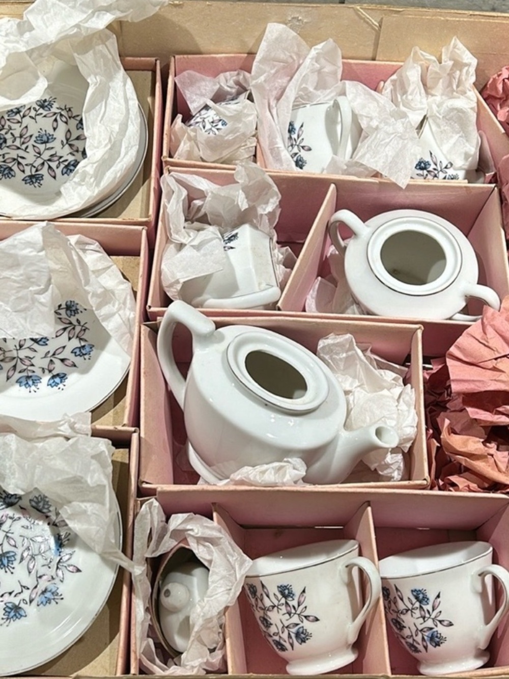 Vintage Blue Floral Porcelain Tea Set - 24 Piece